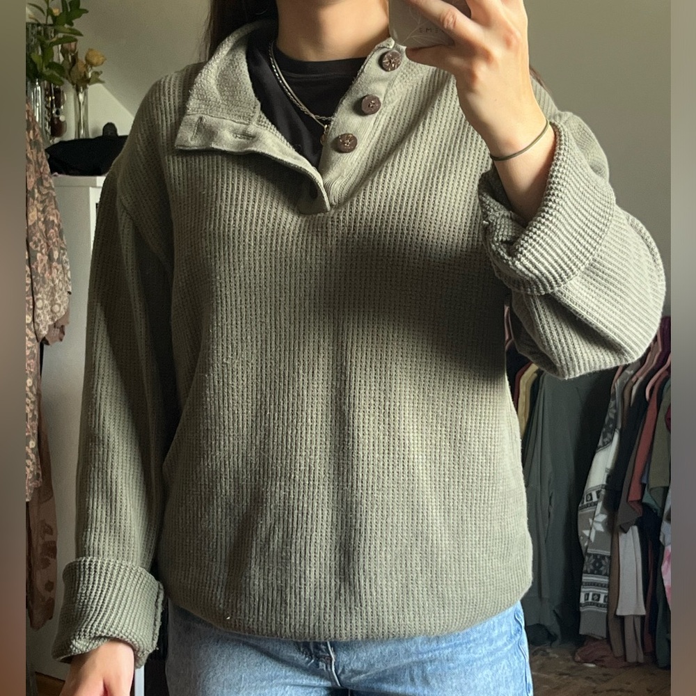khaki and green knit jumper